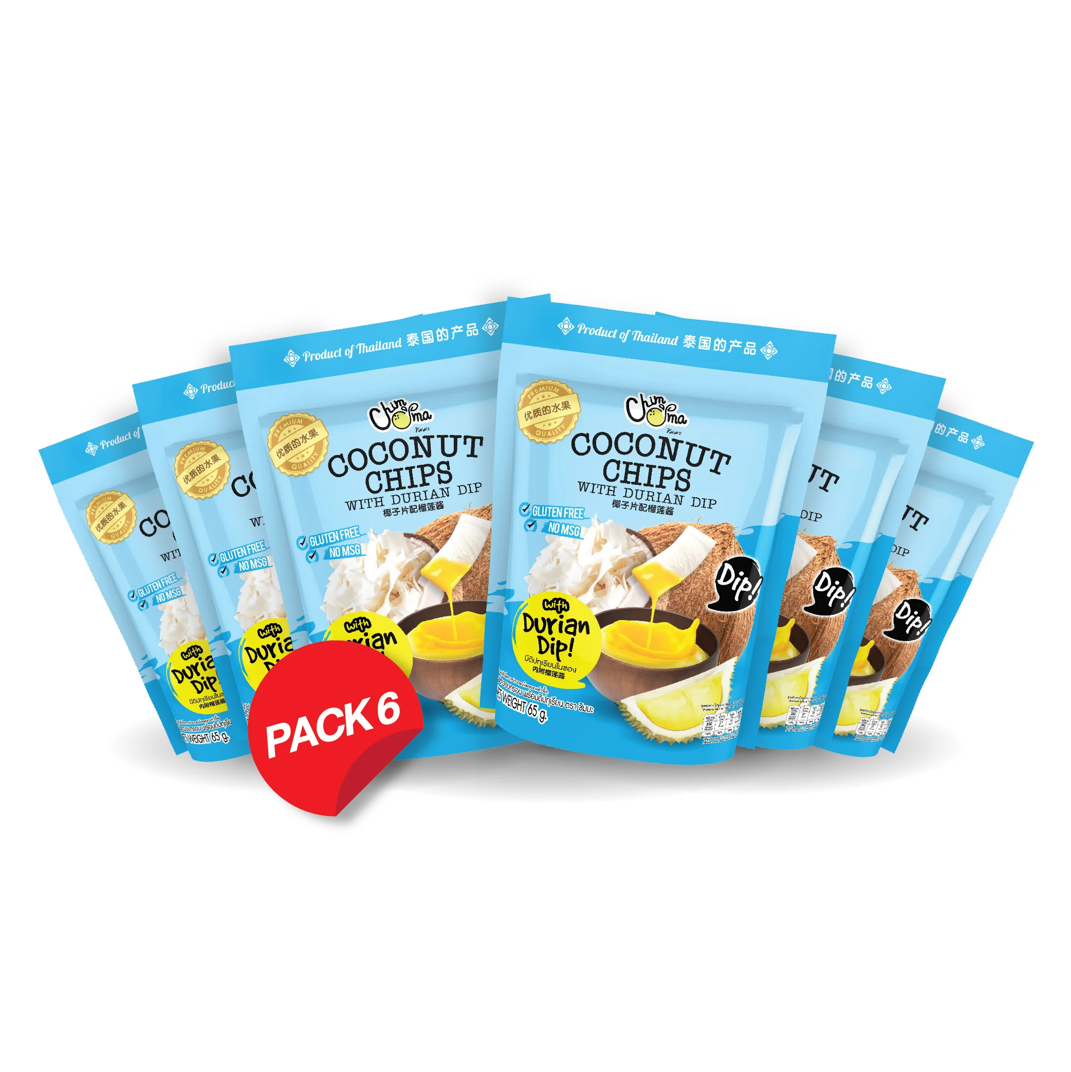 
Кокосовые чипсы с дуриан Dip 65 г (6 пакетов/упаковка) бренд Chimma 