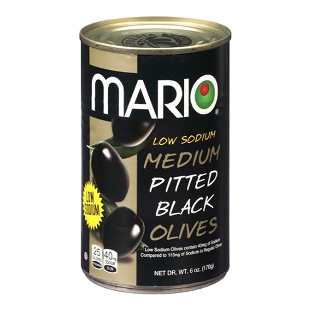 Mario Camacho 6.oz Ripe Pitted Medium Low Sodium Perfect Flavor For Meals And Healthier Snack Black Olives