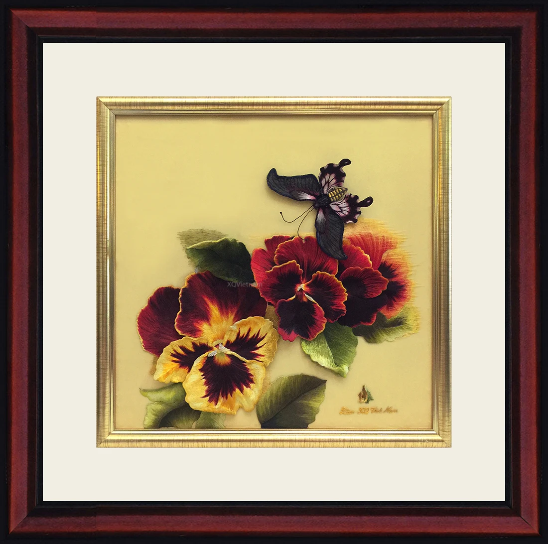 Высококачественная вышивка с изображением Анютины Цветочная живопись от поставщика из Вьетнама