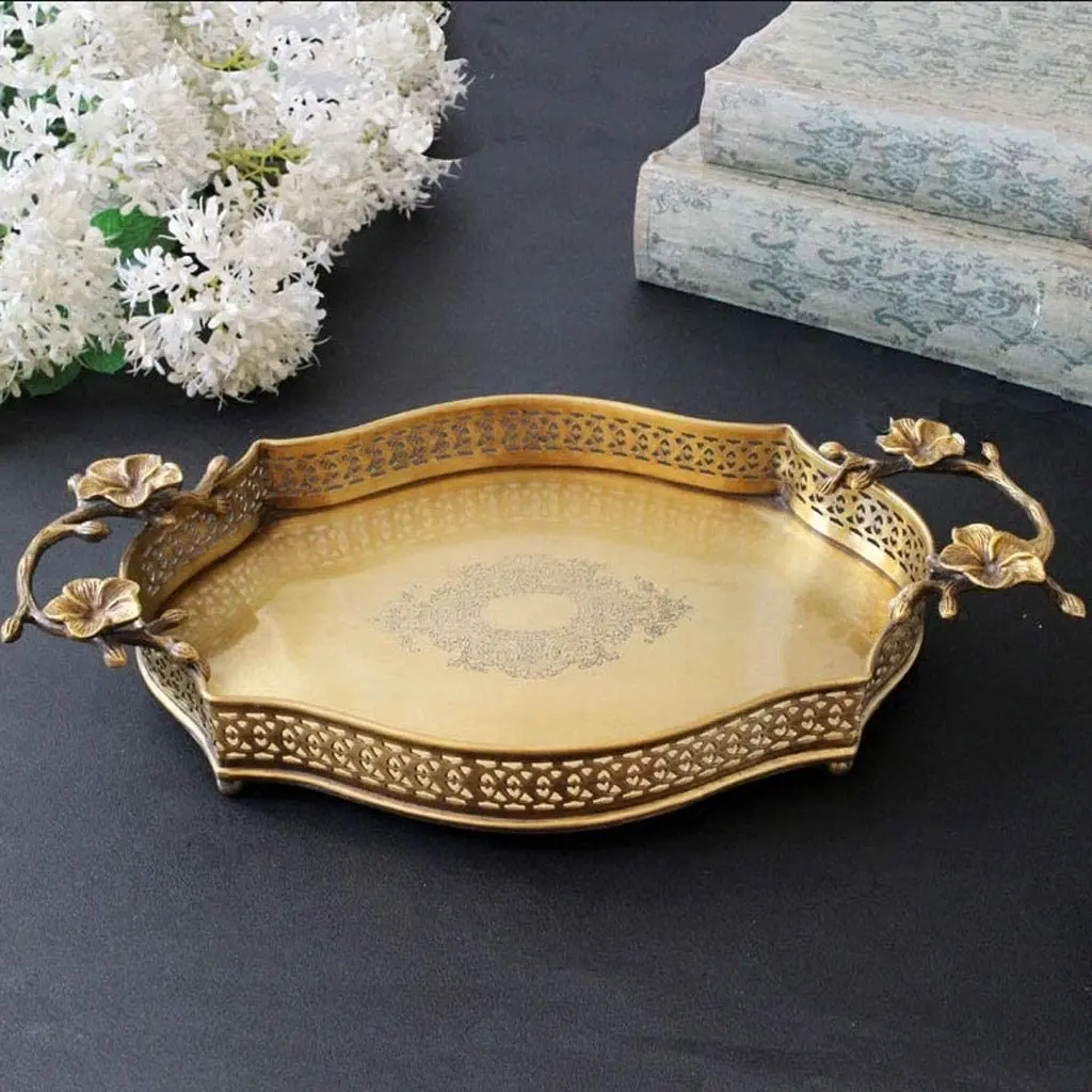 Gold Round Storage Trays,Brass Presentation Plates,Decorative Storage Organizer Serving Tray Jewelry/Cosmetic/Kitchen Tableware9