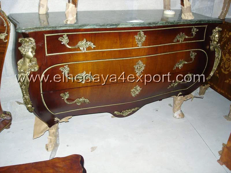 
French style painted commode with ormolu - antique bombe commode 