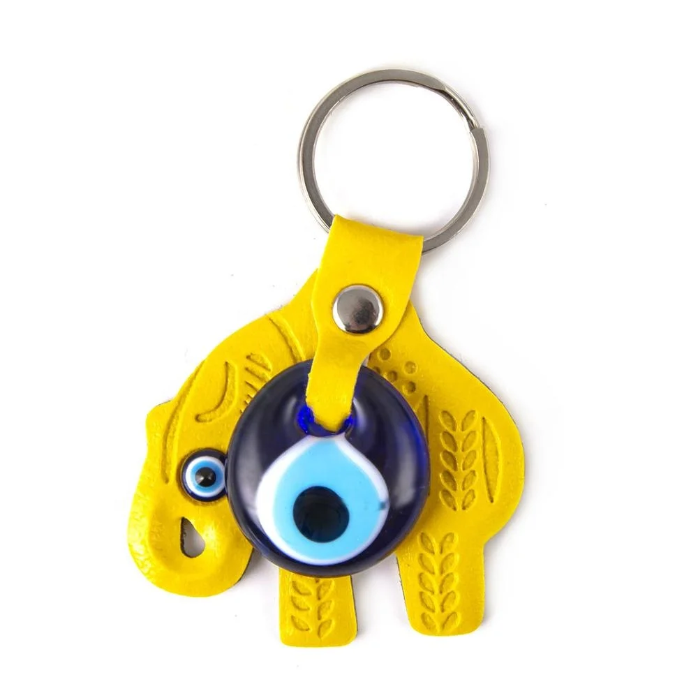 Elephant Shaped Evil Eye Beaded Imitation Leather Key Chain From Turkey