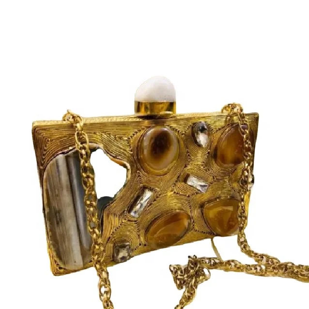 Brass High Quality Stone  High Class Luxury Clutch Bag / Evening Bag Hand Purse for Girls and Women