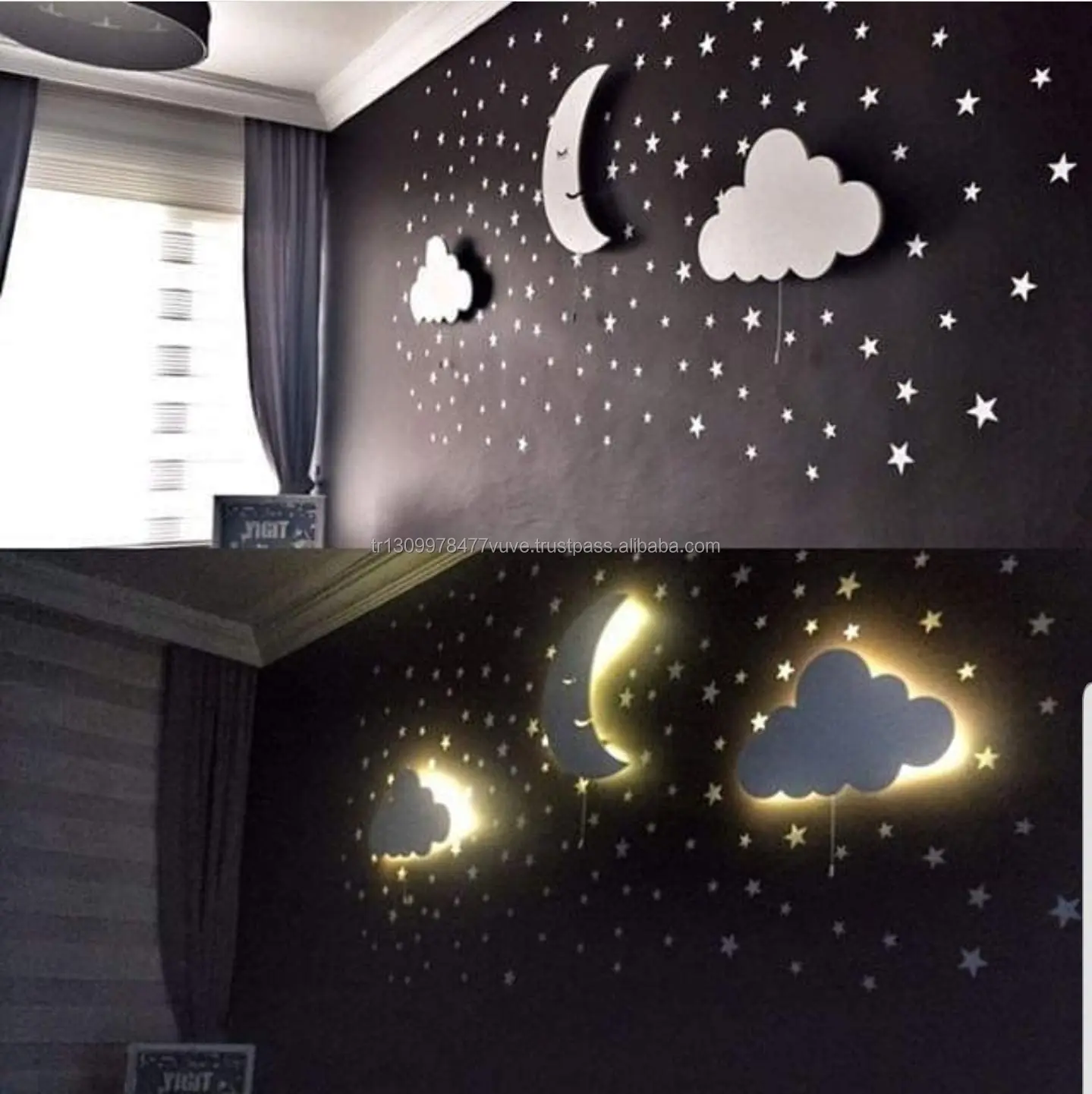 Wooden Night Light for Nursery Room Decor Cloud Moon Balloon and others for Your Kid Room Gift