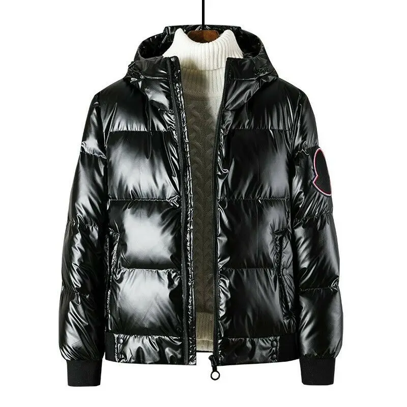 Mens Cotton Down Jacket Hooded Winter Warm Bubble Puffer Bling Outwear Warm Coat