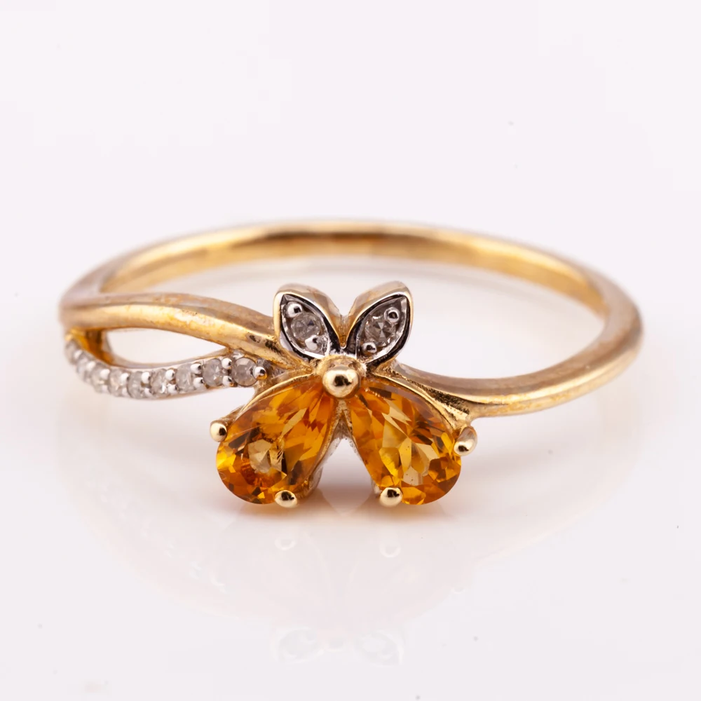 14K gold plated Silver 925 natural Citrine and diamond Ring Butterfly shape factory price from Thailand Manufacturer
