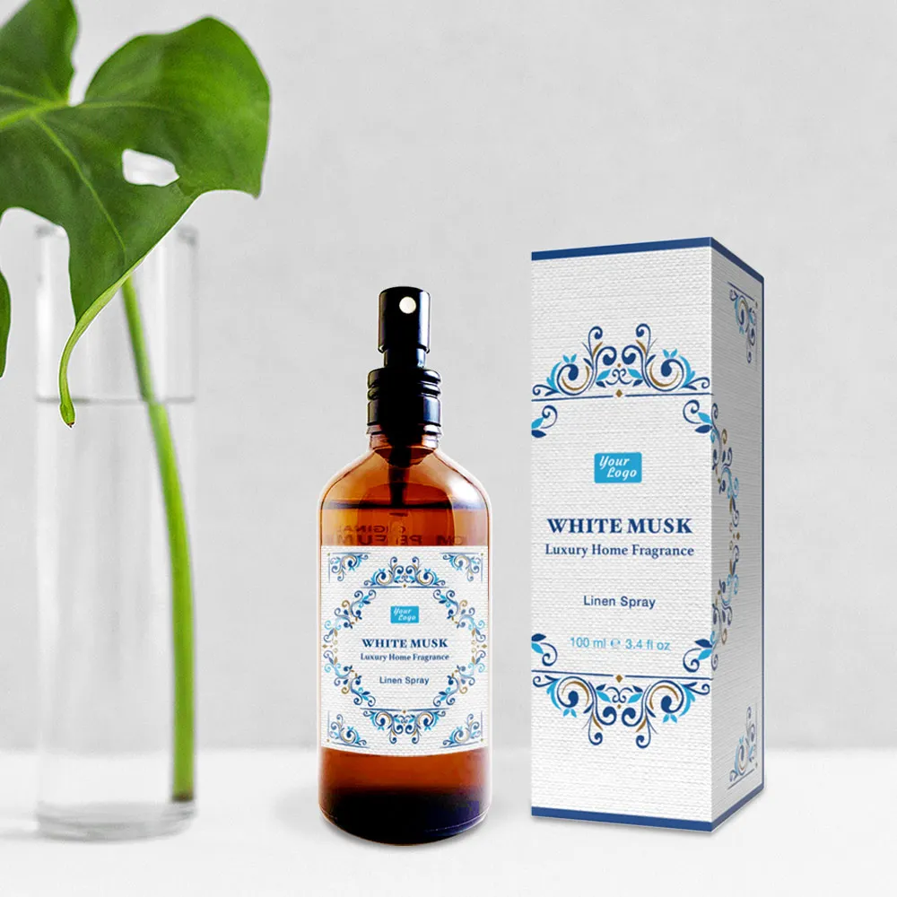 Private Label Natural Linen Spray Aromatic Air Freshener for Car Seats Furniture Curtain Bedding Pillow Linen 100ml Room Spray