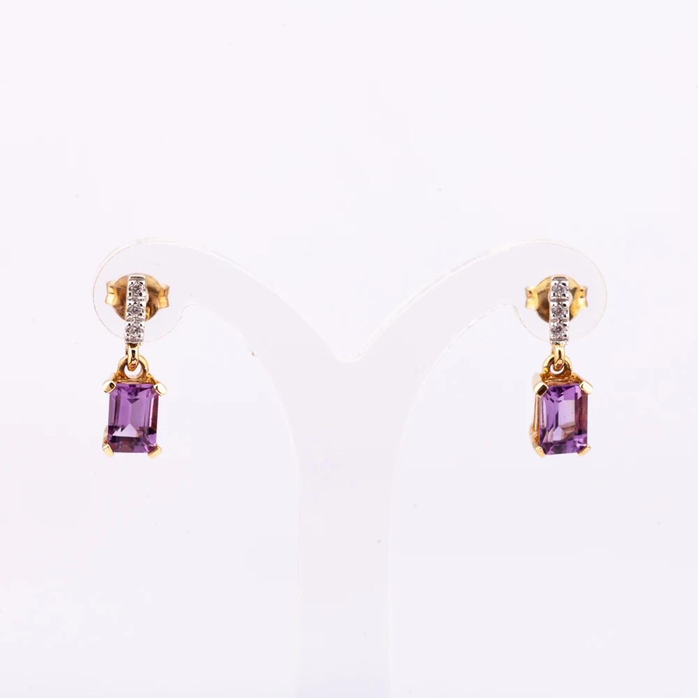 14K gold plated silver 925 classic diamond and amethyst earring natural gemstone factory price from Thailand