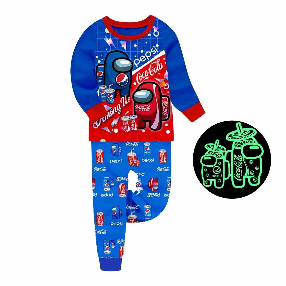 2 PCs Designer Children Girls princess Nightwear Sleep Wear glow in the dark kids pajamas