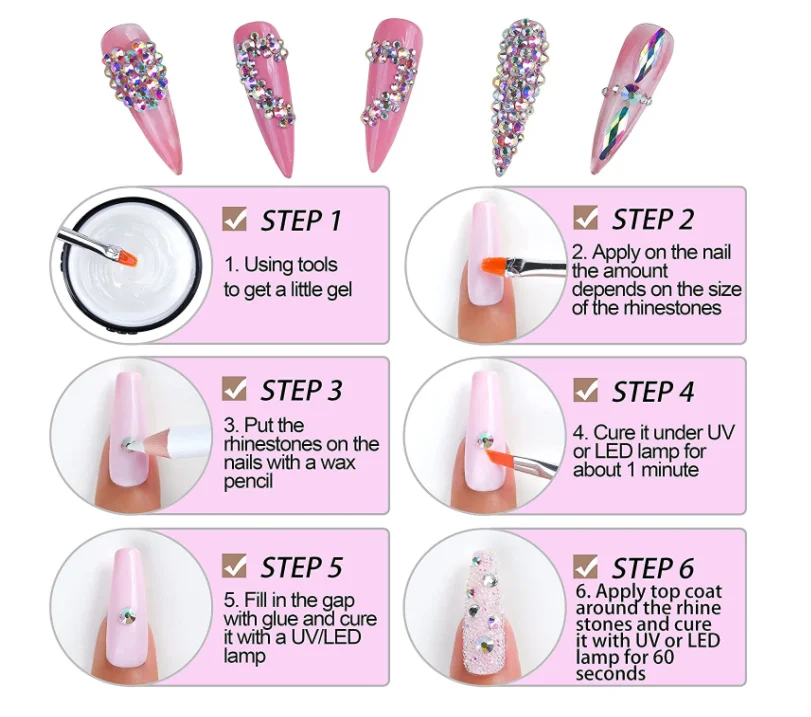 Multi Shape 3D Shining Glass Crystal Nail Art Set Decoration AB Jelly Rhinestones Nail Art Jewelry Valentine Nail Art