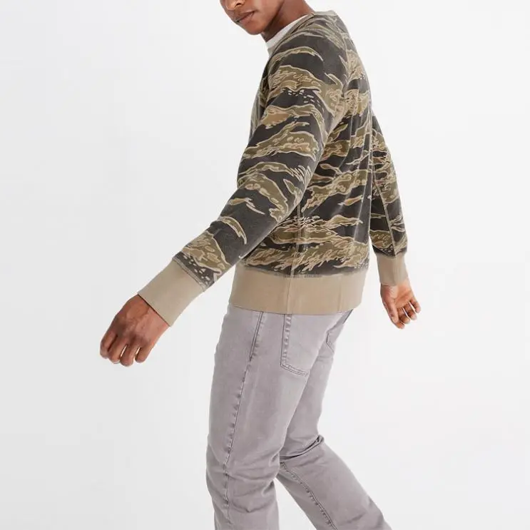 french terry sweatshirt classic tiger-stripe camo crewneck pullover sweatshirt