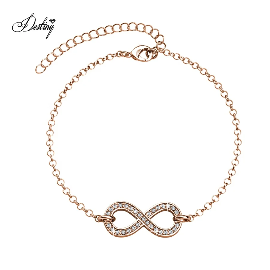 925 silver Wholesale Infinity Endless Love Adjustable Silver Link Chain Crystal Bracelet Destiny Jewellery