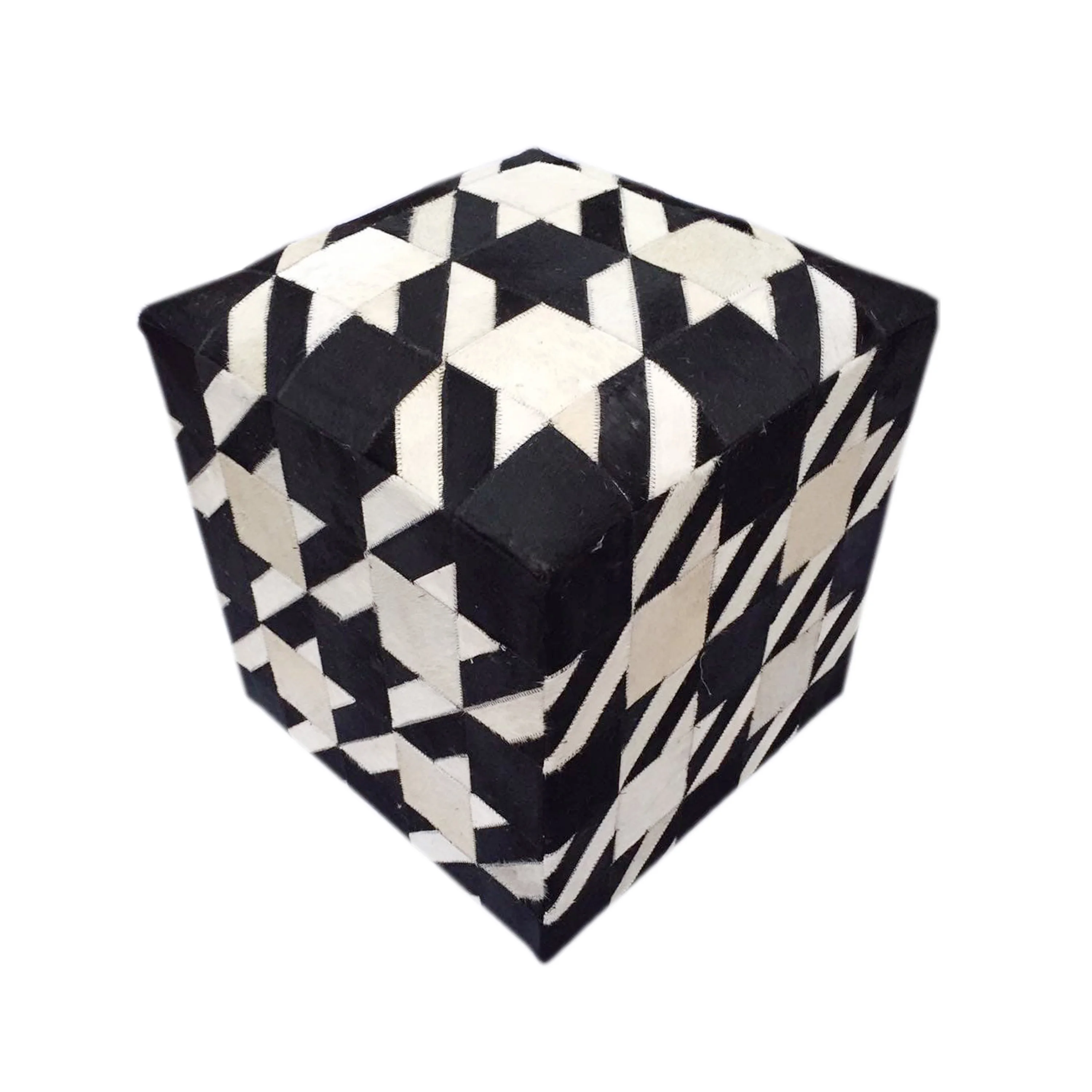 strip and square design pouf stool  patchwork leather pouf wholesale strip design pouf stool