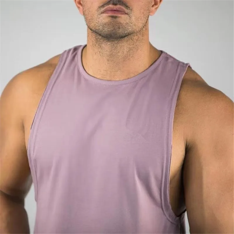 100% Cotton Blank Bodybuilding Exercise Gym Cut Off Top Tank Curved Hem Sublimation Athletic Workout Fit Tank Top For Men