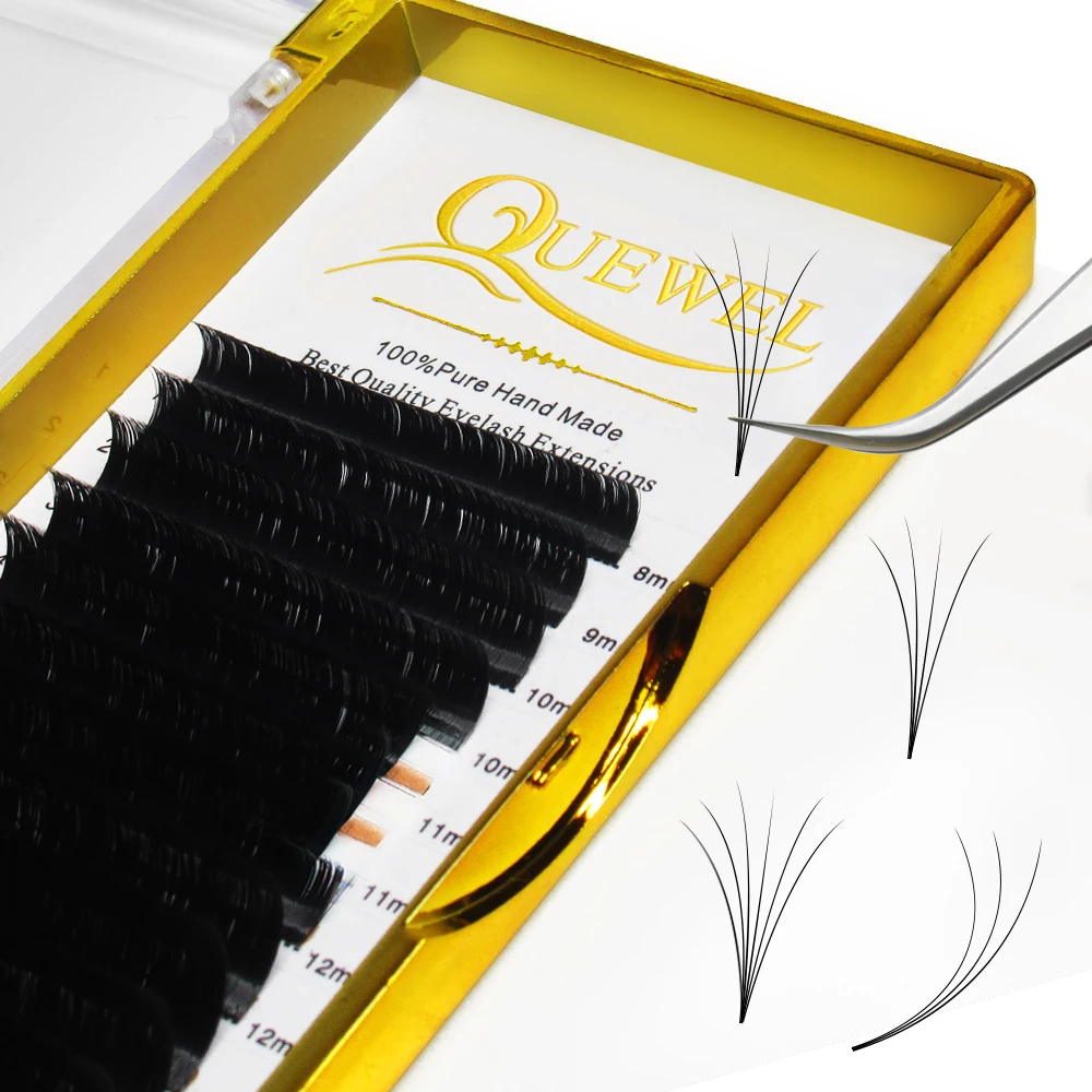 Quewel Professional Eyelash Extension 0.03 0.05 0.07 Easy Fanning Private Label Wholesale Mink Easy Fan Eyelash Extensions