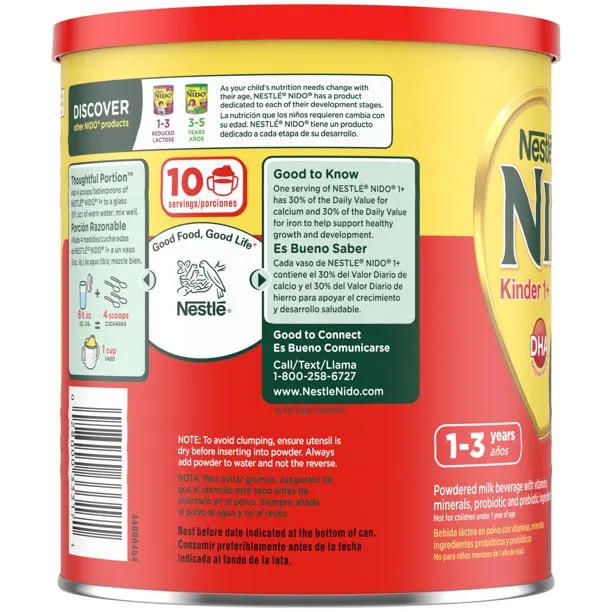 Nestle NIDO Kinder 1+ Toddler Powdered Milk Beverage - 12.6 Oz Canister - Shelf Stable Toddler Drink 12.698 oz.