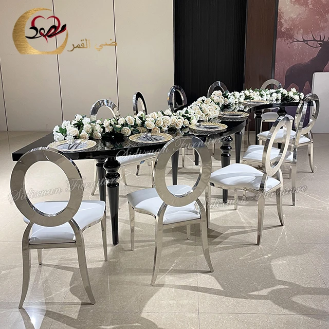 Luxury metal leg MDF top black serpentine half circle wedding table