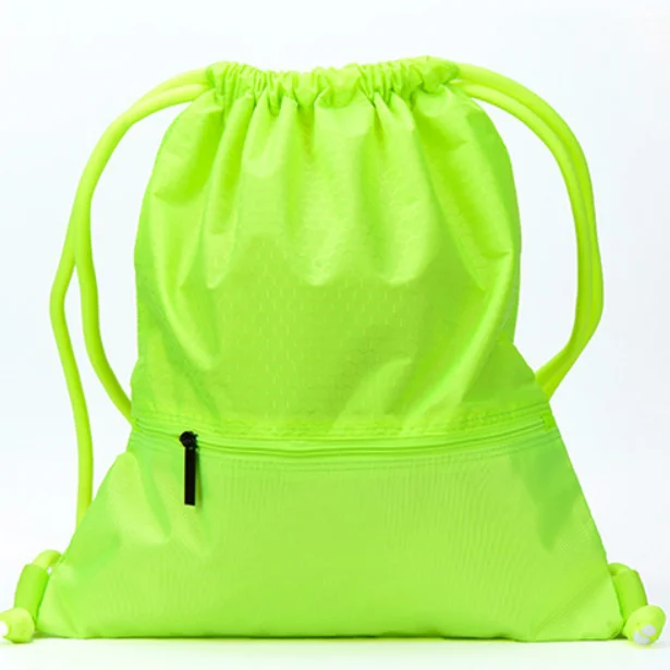 Custom print logo 600D polyester gym string backpack nylon drawstring bag large with front zipper pocket