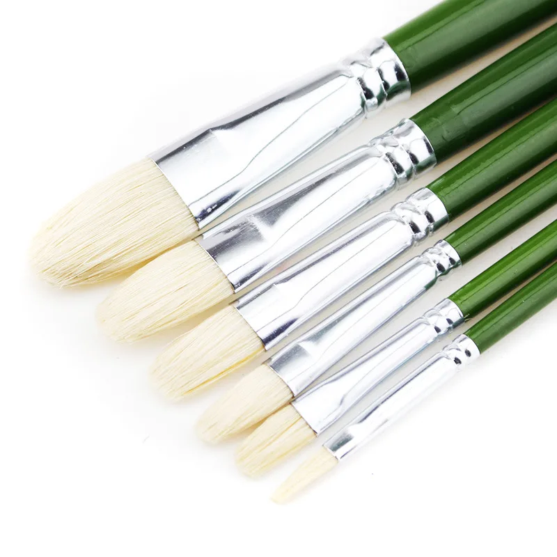 Xiedetang 515 6pcs/set bristles hogs hair flat head professional artist oil acrylic gouache paint brush set