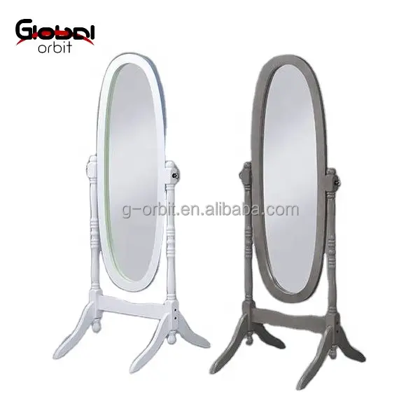 Swivel Adjustable Full Length Oval Wood Floor Mirror Dressing Full Length Wood Floor Standing Mirror