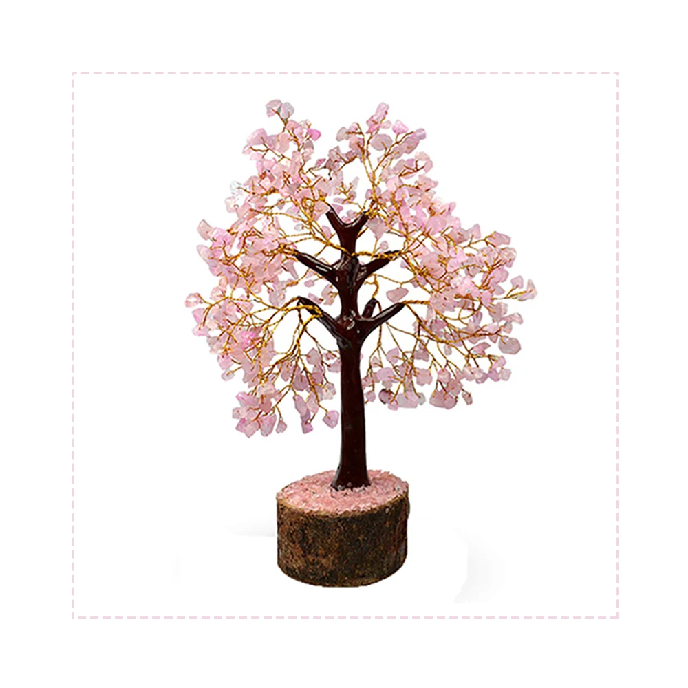 Free Sample Available On Rose Quartz Gemstone Chips Tree Healing Product Feng Shui Crystal Tree For Sale