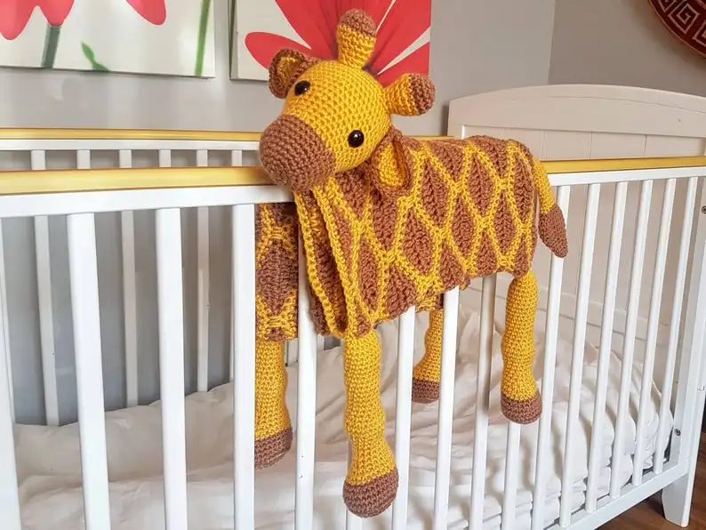 HOT 3in1 Safari Giraffe Folding Baby Blanket Crochet Stroller Pram Toy Security Blanket Lovey | Baby Shower Gift For Boy Girl