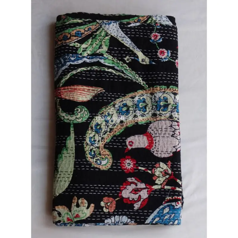 Новое Хлопковое одеяло Kantha ручной работы в индийском стиле небесно-голубого цвета с цветочным принтом красивое домашнее украшение оптом покрывало