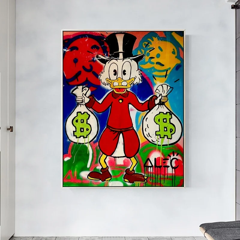 
Modern Pop Art canvas Oil Painting cartoon duck wall pictures money art fantasy Decor for living room shop hotels from Dafen 