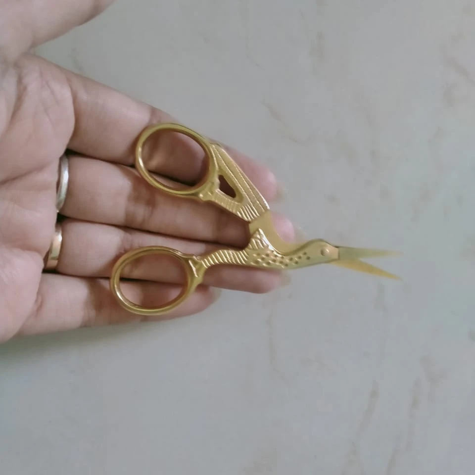 3.5 Inch stainless steel Embroidery Sewing Craft Shears gold plated stork