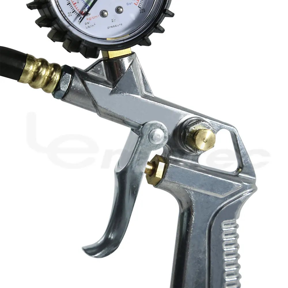 Dial Tire Aluminum Inflating Inflator Deflator Metal Gun Pressure Gauge Rubber Hose