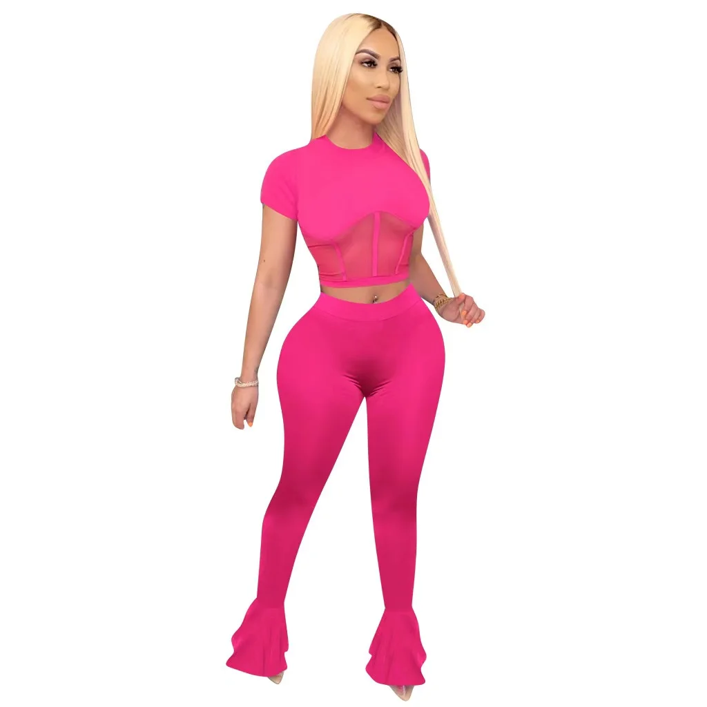 Hot Selling Long Half Sleeve Crop Top Stacked Pants Women Fashion Clothing Two Piece Tracksuit Set two Piece Jogger Set Women