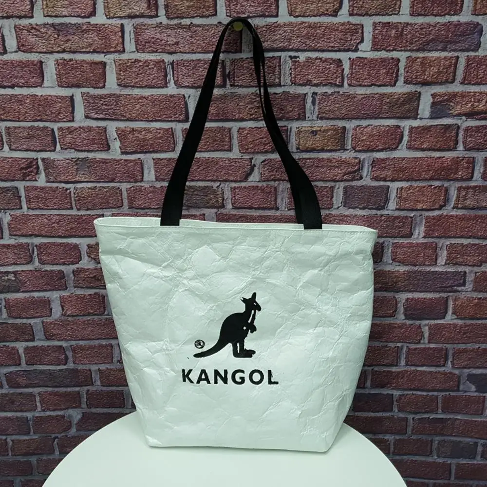 Durable Waterproof Kraft Pack Washable Leather Webbing Handle OEM logo Tyvek Tote Kraft Bag