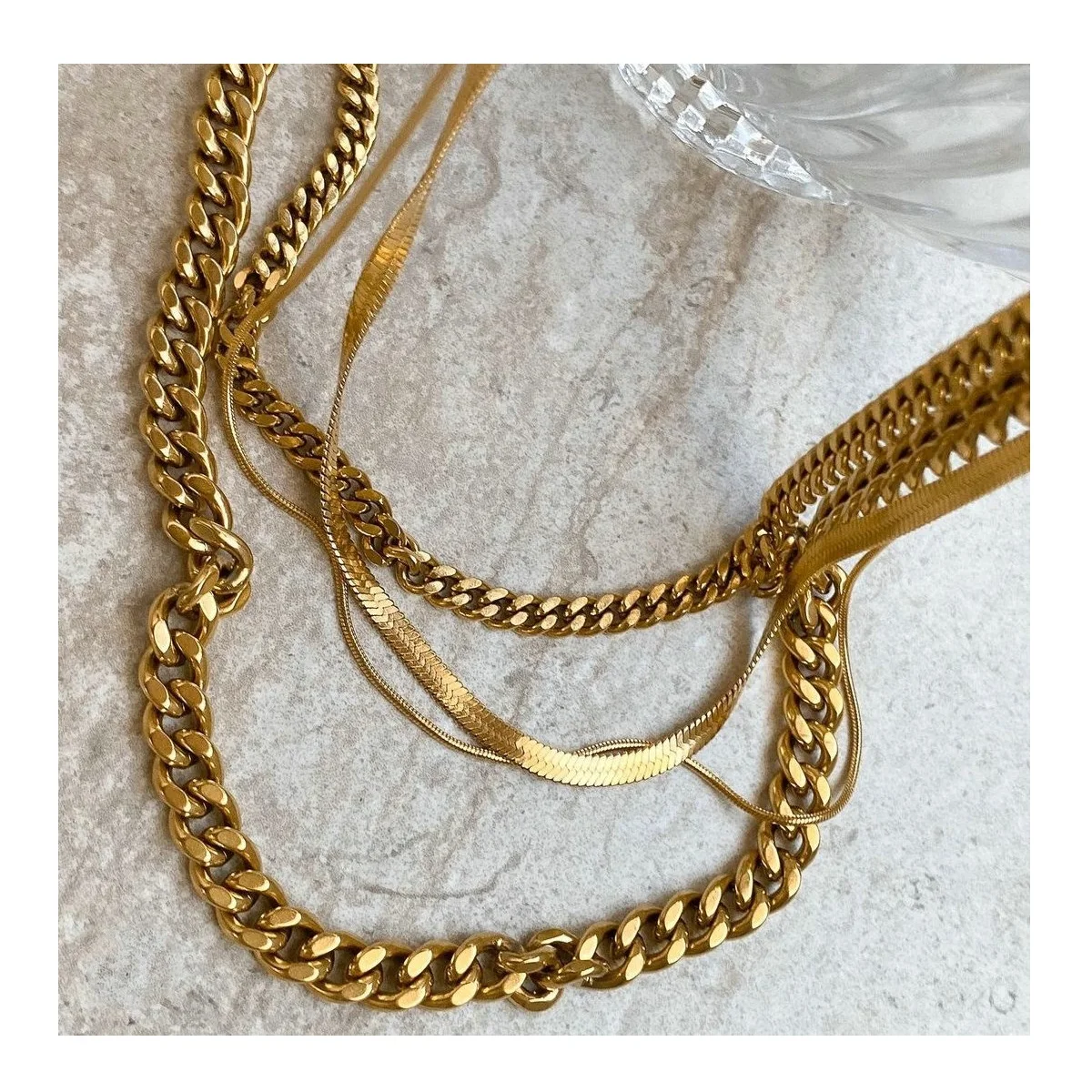 Thick Cuban Link Chain Chunky Miami Double Layered Snake Choker Stainless Steel 18K Gold IP Plated Necklace