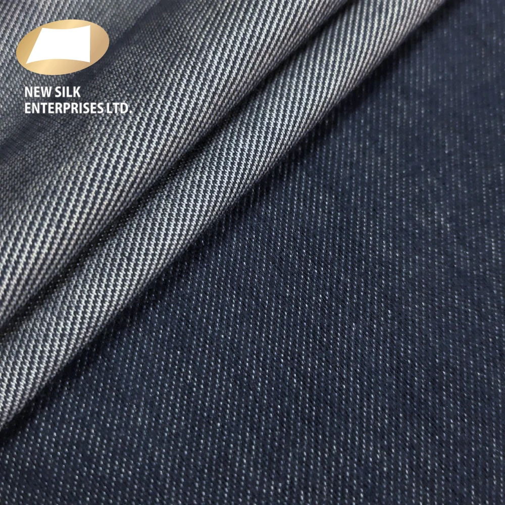 Anti bacterial cotton green defence polyester twill faux denim fabric for jeans