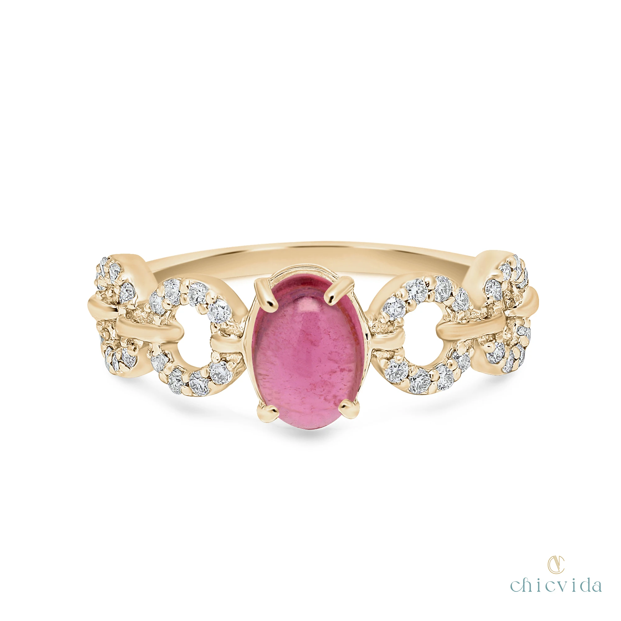 
Natural Pink Tourmaline Oval Gemstone Ring 14k Gold Tourmaline Ring 