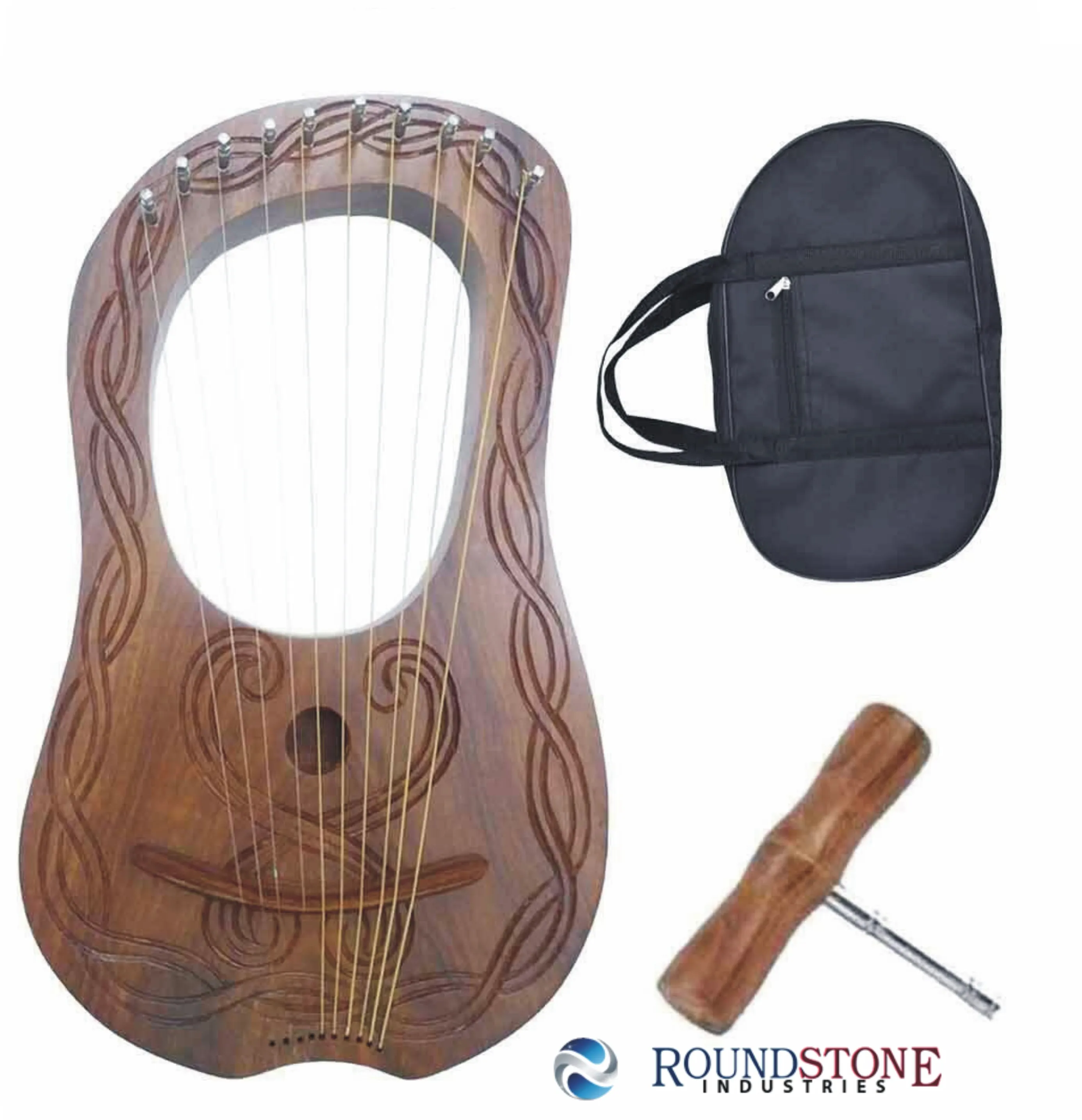 Lyre harp 10 strings Handmade ENGRAVED by rosewood and maple wood High Quality+Tuning Key&CARRYING bag Case musical instruments