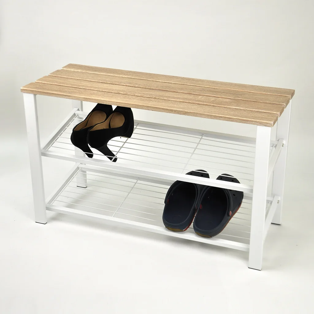 Rectangle Shape MDF Wooden Stool With 2-tiers Shoe Rack