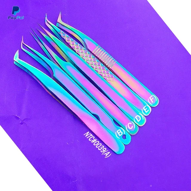 Multi Color Titanium Coating Eyelash Extension Tweezers / Russian Volume Extension Tweezers /  Customer Brand Name Tweezers