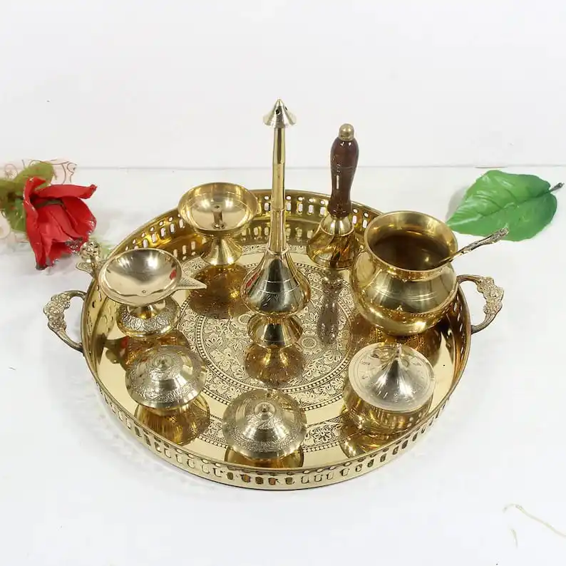 Premium Quality Antique Design Brass Pooja Thali from India at Best Price