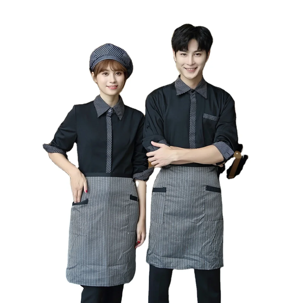 Color-blocking style employee uniform shirts spring and autumn long-sleeved restaurant work uniform sleeve slim fit shirt