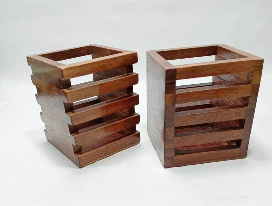 New Decorative  Cheap Price Wooden Pen Holder Square Wood Joint Design Your Multipurpose Desk Organizing from Indian Supplier