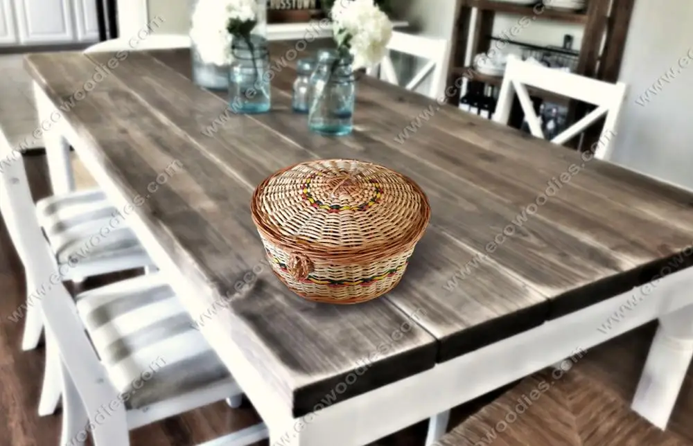 
Eco Friendly Round Bamboo Rattan Wicker Bread Basket with Lid Storage Box Spice Container Dining Restaurant Home Multipurpose 