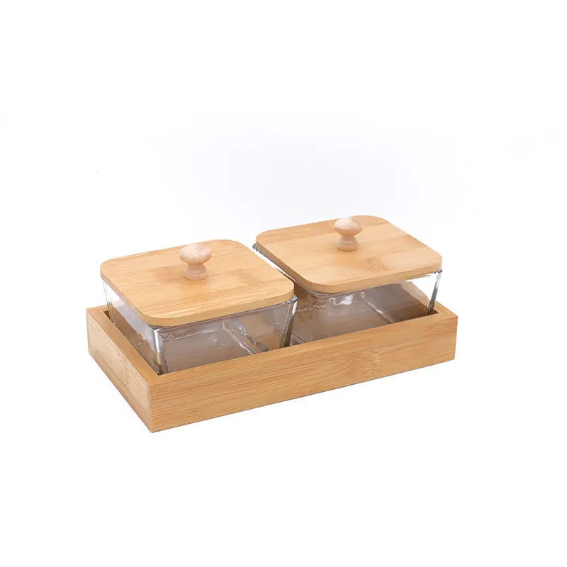 Sauce Dish Square Soy Sauce Dipping Bowls with Bamboo Tray Glass Dip Bowls for Snack Ketchup Condiments Dessert Fruit Bowls