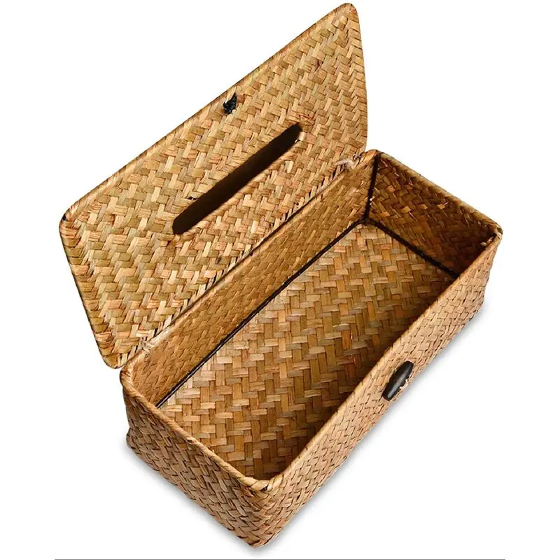 Hot Sale Natural Woven Seagrass Tissue Box Cover Storage Basket in Rattan/Wicker Jennie +84 909 801 508