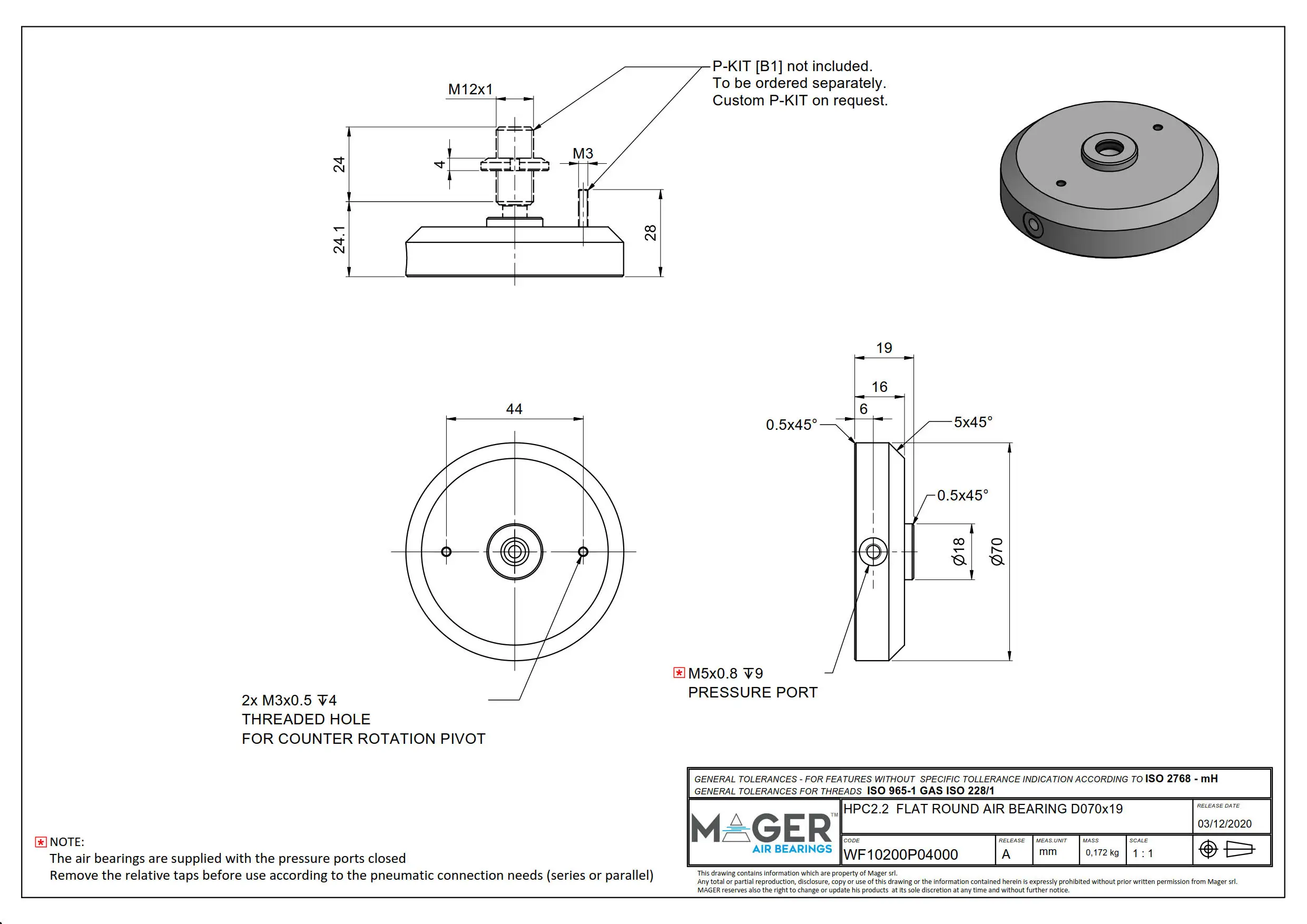 ITALY TOP QUALITY FLAT RECTANGULAR AIR BEARING HPC2.2 DIA070x19