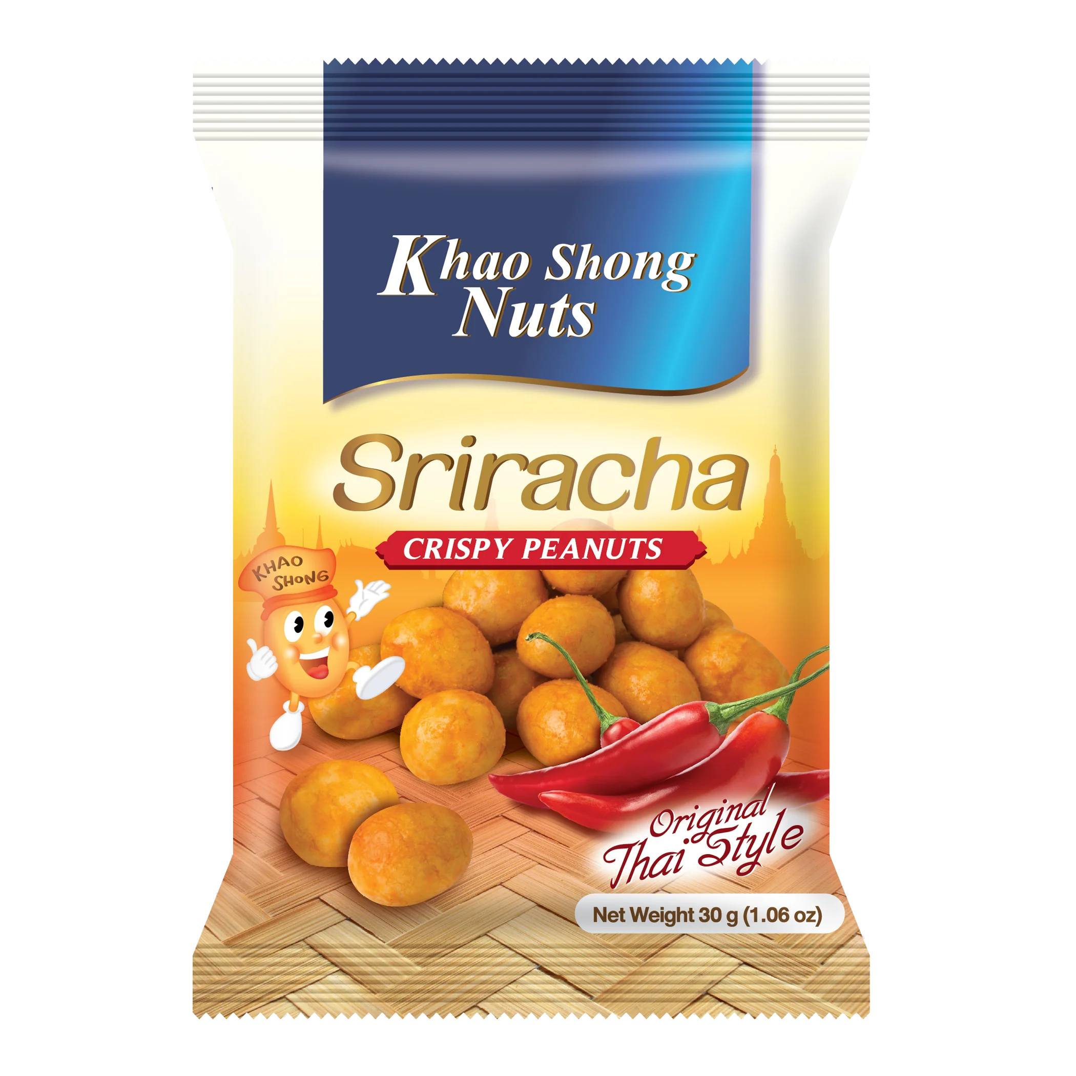 Roasted Asian Thai Snacks Exotic Taste - Hot Sriracha Flavored Crispy Peanuts 30g