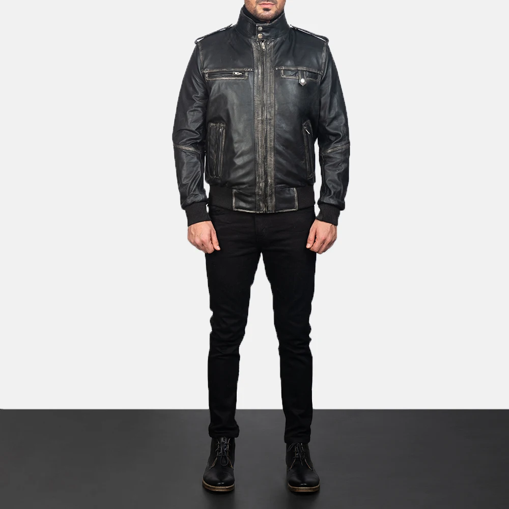 Glen Street Black Leather Bomber Jacke made by Genuine Cowhide for mens  women kids sheep Leather jacket cow leather jacket Goat