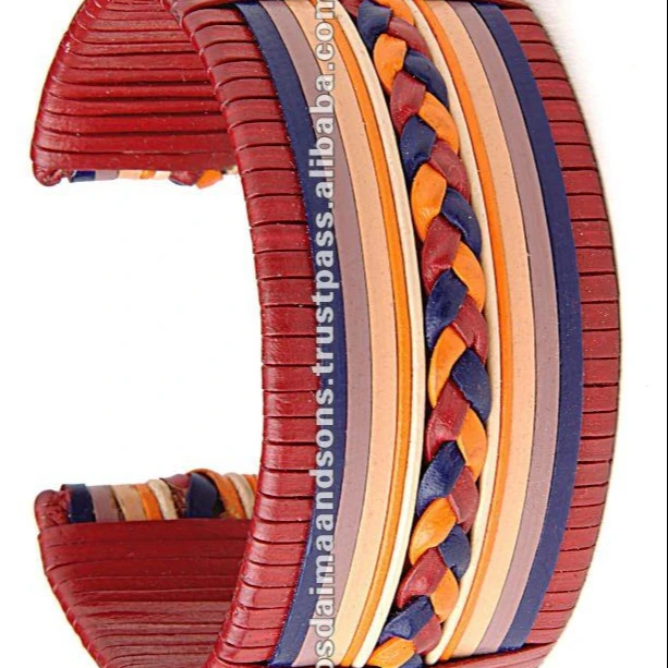 Мужской кожаный браслет широкий браслет из серебра 925 пробы из Индии модные ювелирные изделия Браслет-манжета