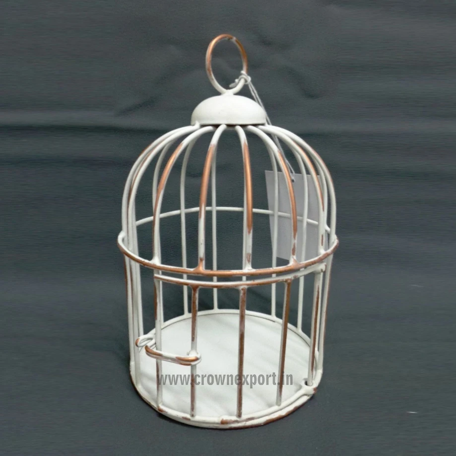 High Quality White Color Vintage Shape Hanging Bird & Parrot Cage Custom Size Handmade Wire Ornament for Pets