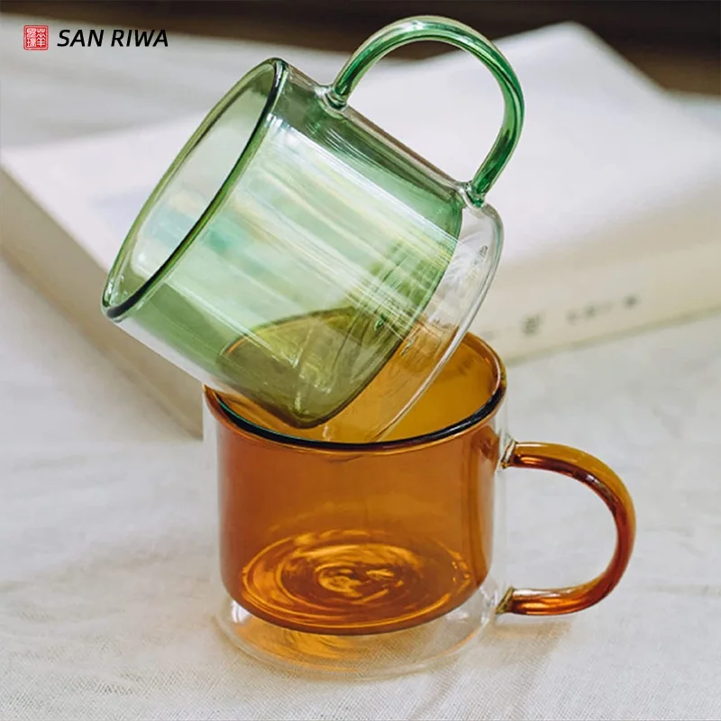 Colored Glass Cup Round Shape Double Walled Glass Mug Borosilicate Glass Cup Double glass cup8